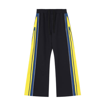 Men Sweatpants Large Horn Casual Trousers Men Loose Hip Hop Side Stitching Zipper Wide Leg Bell-Bottom Pants