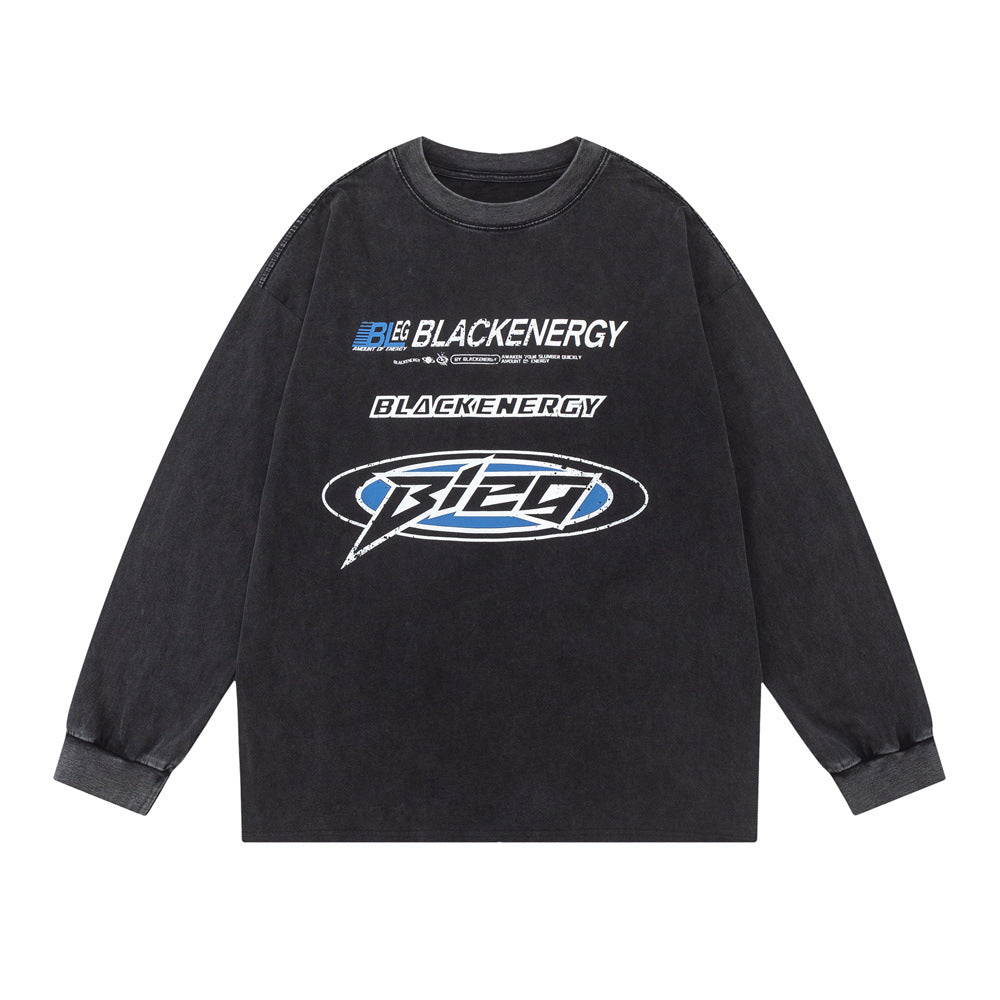 Men Long Sleeve T-Shirt Racing Logo Printed Cotton round Neck Bottoming Shirt