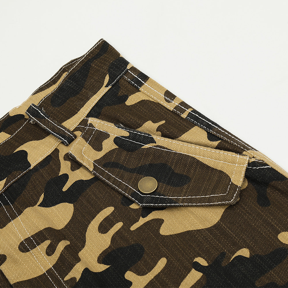 Men Sweatpants Camouflage Workwear Trousers Sports Straight Camouflage Trousers Drawstring Jogger Pants