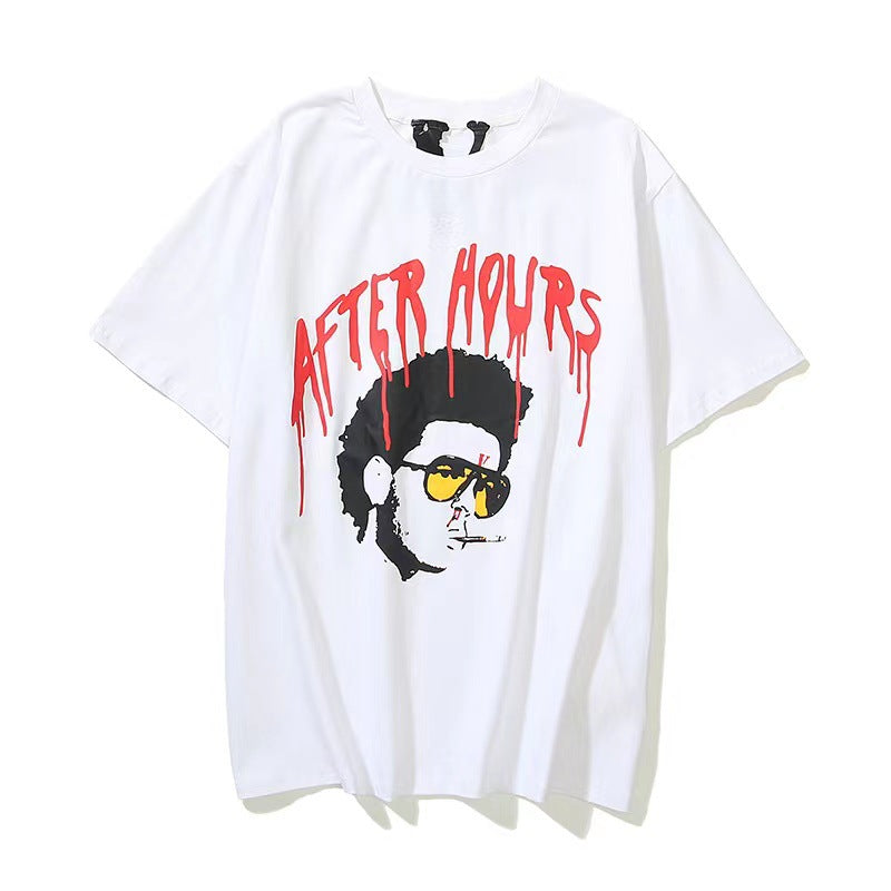 Vlone T Shirts Letter Avatar Large V Short Sleeve T-shirt Men and Women Loose BF Half Sleeve