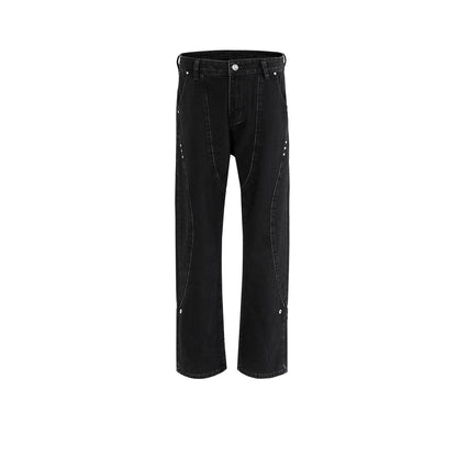 MIJKO Men Vintage Pants MIJKO Women's Men's Slim-Fit Button-Up Pants High Street Jeans