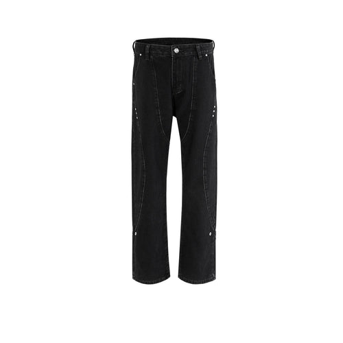 MIJKO Men Vintage Pants MIJKO Women's Men's Slim-Fit Button-Up Pants High Street Jeans