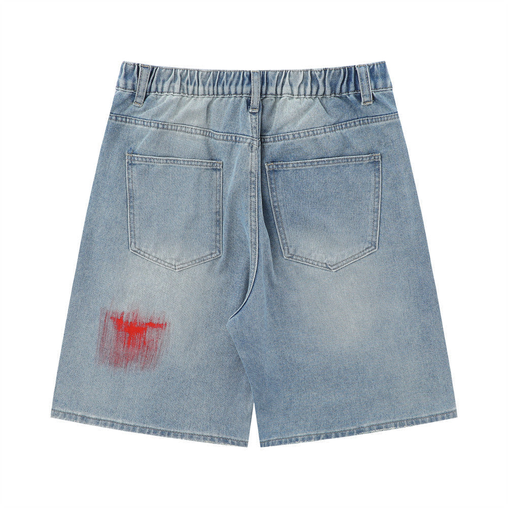 Men Shorts Summer Denim with Hole Retro Casual Loose