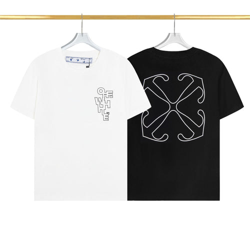 Off White T Shirts OW Mechanical Letter Pattern Crew Neck Pullover Short Sleeves