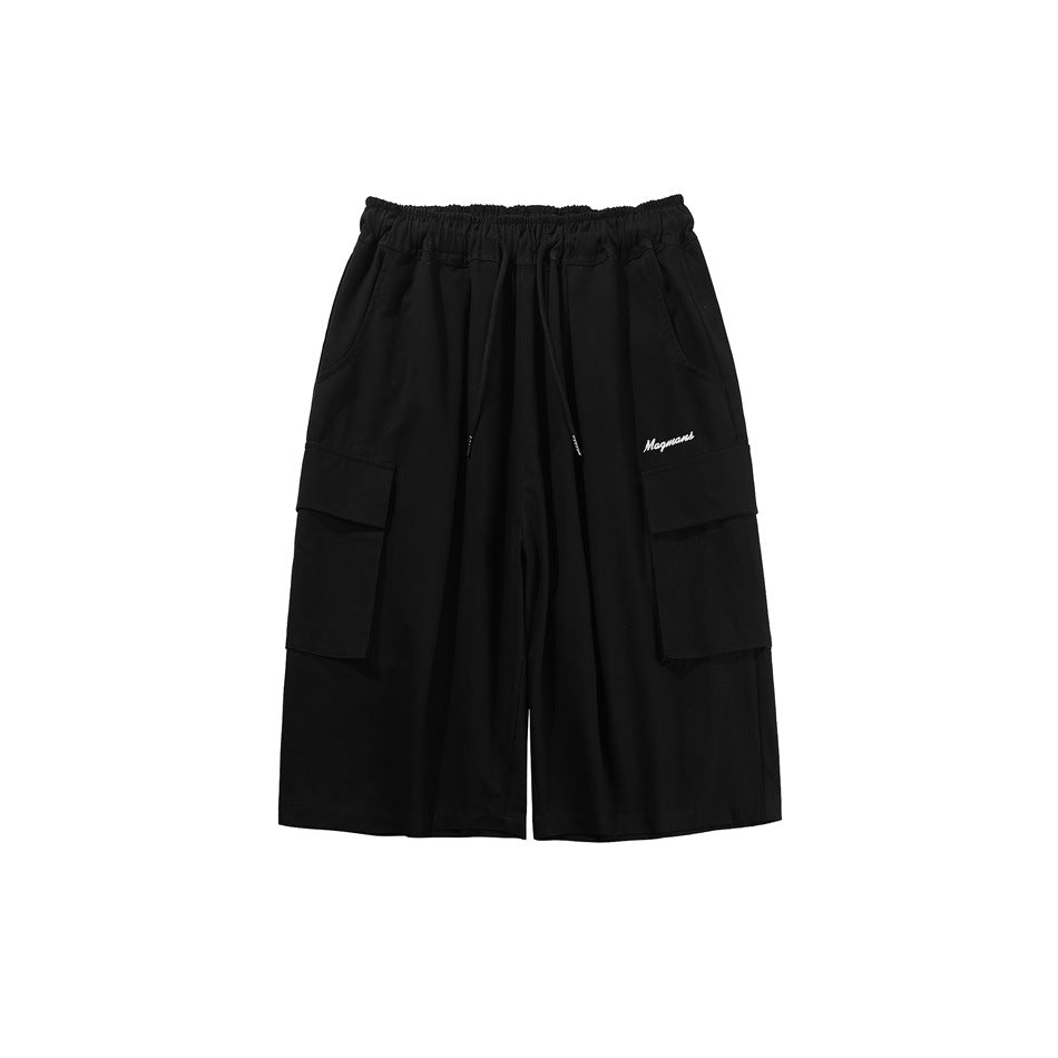 Unisex Shorts Retro Large Pocket Cropped Pants Loose Casual