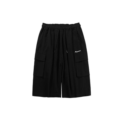 Unisex Shorts Retro Large Pocket Cropped Pants Loose Casual