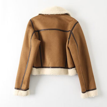 Women Cotton Coat Casual Polo Collar Leather Coat