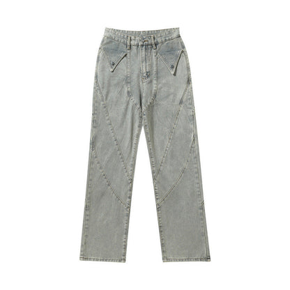 Men Jeans Straight-Leg Denim Trousers Washed and Worn Jeans