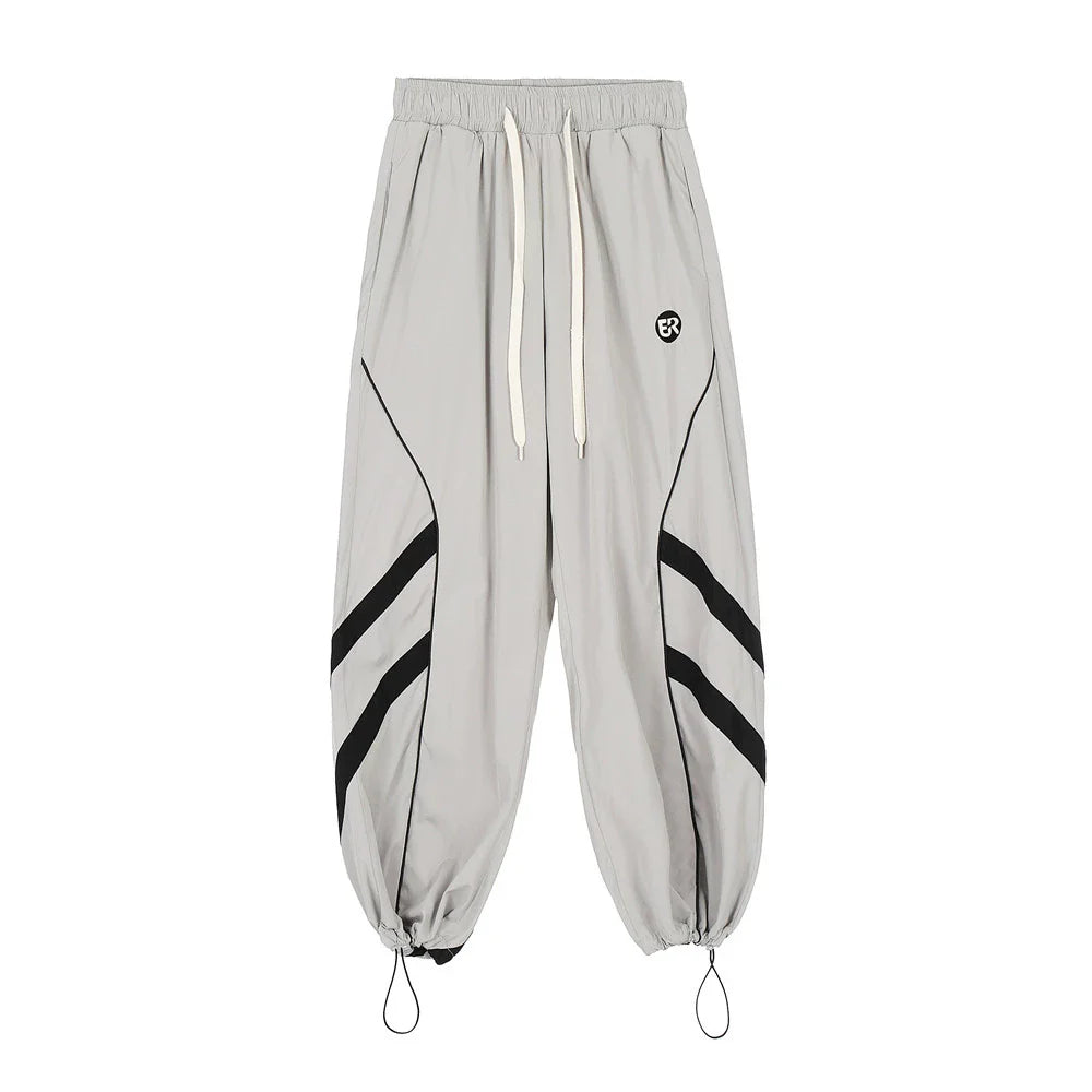 Men Sweatpants Straight-Leg Trousers Men's Tooling Elastic Waist Wide Leg Pants Drawstring Jogger Pants