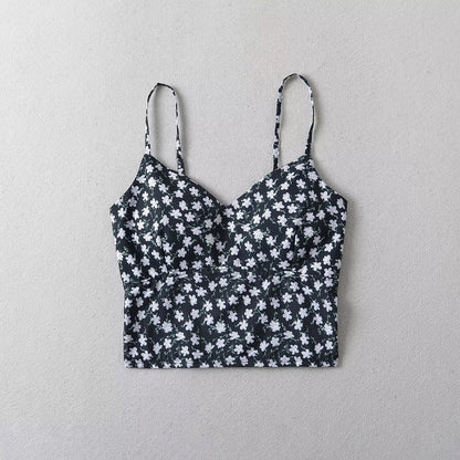 Women Tops Summer Floral Strap Top Backless Sexy Vest