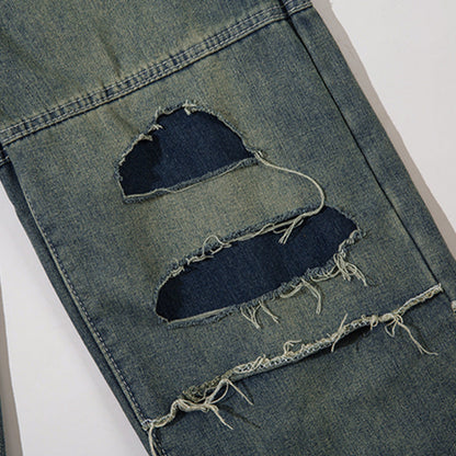 Women Pants Ripped Patchwork Straight Jeans