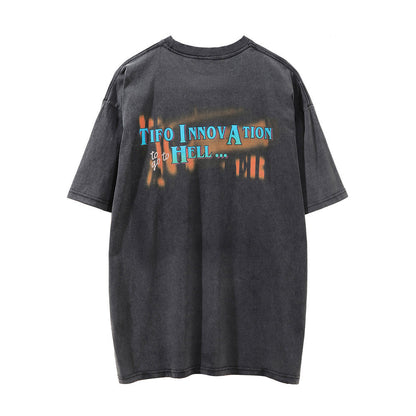 Men Vintage T-Shirt Short-Sleeved T-shirt Men's Distressed round Leader T-shirt Summer Loose