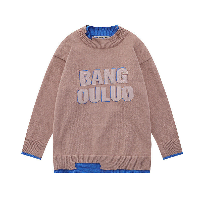 Women Sweater Vintage Fake Two-Piece Knitted Sweaters Sweater Idle Style