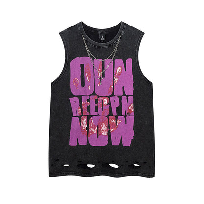 Men Vest Hip Hop Retro Graffiti Distressed Oversize Vest
