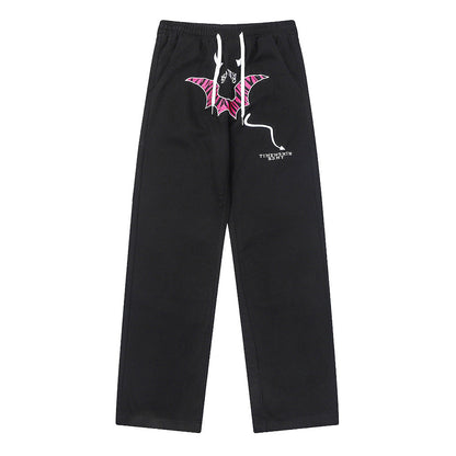 Men Sweatpants Personalized Embroidered Devil Horn Straight Casual Trousers Hip Hop Diagonal Cloth Jeans