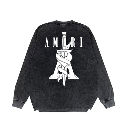 Amiri Long-Sleeve Shirt Sword Pattern Vintage Long Sleeve T-shirt