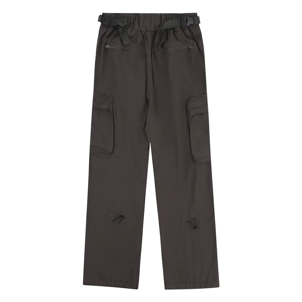 Men Sweatpants Cargo Straight-Leg Trousers Men's Zipper Pocket Loose Wide Leg Pants