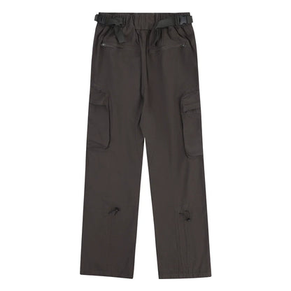 Men Sweatpants Cargo Straight-Leg Trousers Men's Zipper Pocket Loose Wide Leg Pants