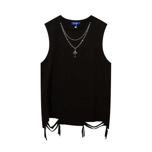 Men Vest Necklace Vest Men's and Women's Hiphop Loose Sleeveless T-shirt Sports Top