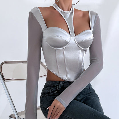 Women Party Tops Sexy Mesh Long Sleeve Top