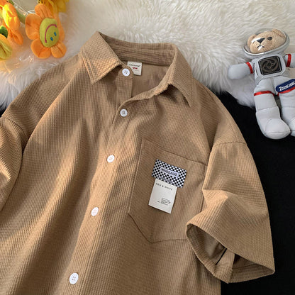 Men Shirts Waffle Shirt Versatile Loose and Handsome Coat