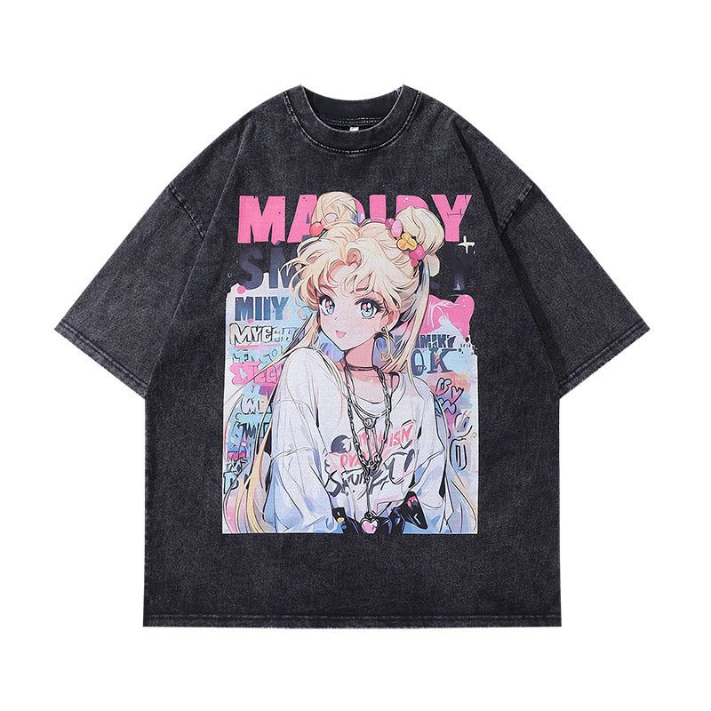 Men's T-Shirt T-shirt Men's and Women's Retro Wash Short Sleeve