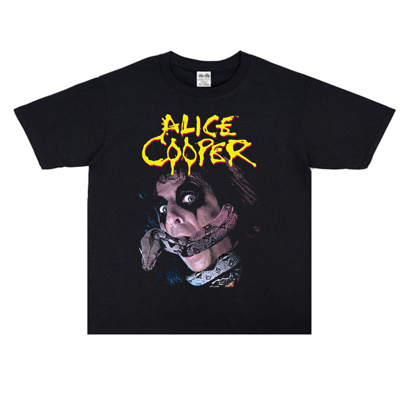 Rock Star T Shirt Alice Cooper Rock Band Printed T-shirt Short Sleeve Loose Cotton