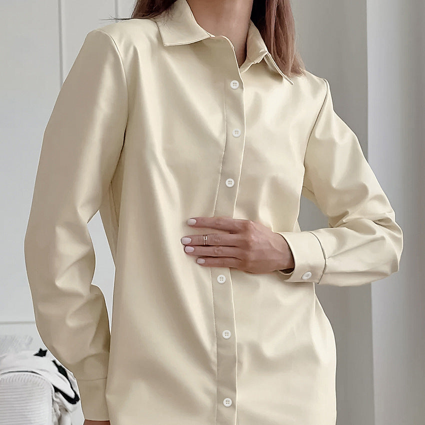 Women Trench Coat PU Leather Long Sleeve Jacket