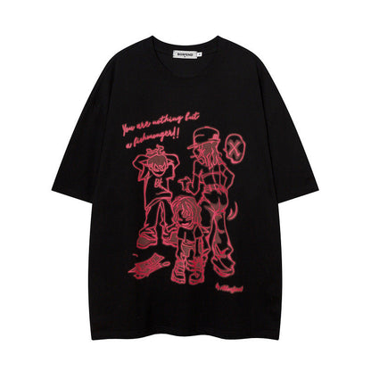 Men T-Shirt Retro Cartoon Printed Short-Sleeved T-shirt