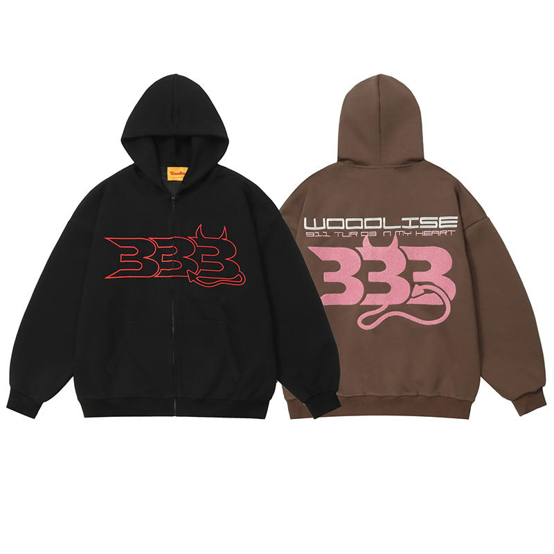 Men Hoodie Letter Embroidery Sports Hooded Sweater Cardigan