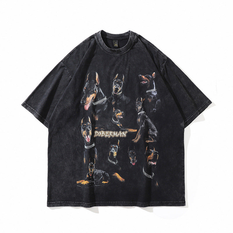 Men's T-Shirt Short-Sleeved T-shirt Men's and Women's Retro Loose Top