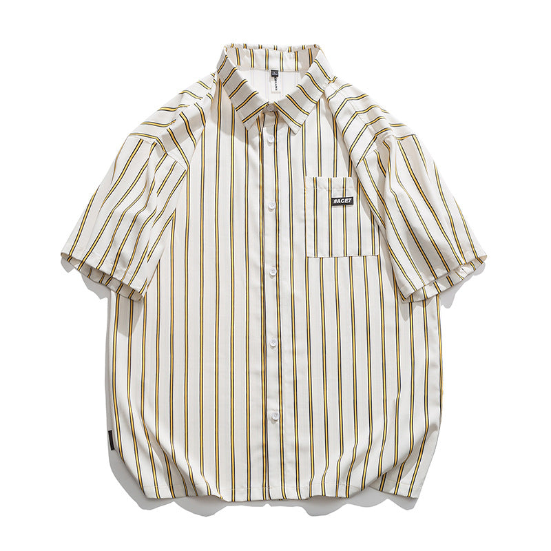 Men Shirt Striped Summer Loose