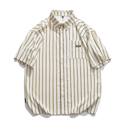 Men Shirt Striped Summer Loose