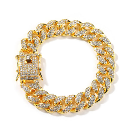 Bracelet Hip Hop 12mm Alloy Bracelet with Diamonds Cuban Chain Royalty Spectrum Cannabis