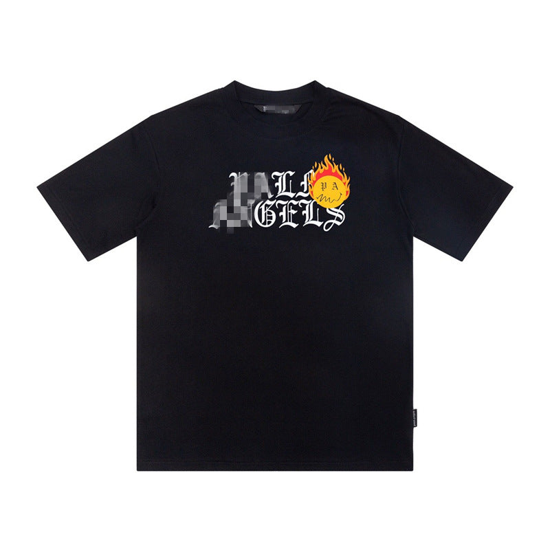 Palm Angle T Shirts Flame Smiling Face Couple Loose