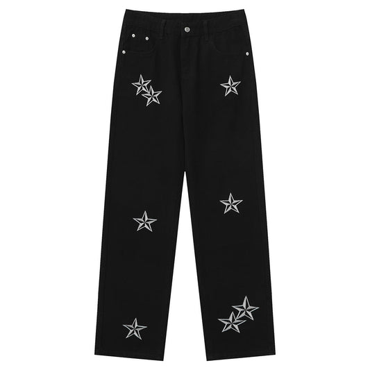 Men Jeans Five-Pointed Star Embroidery