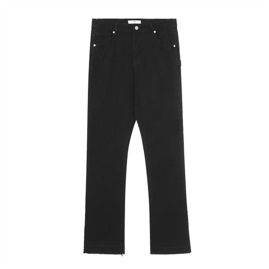 Men Jeans Raw Edge Solid Color Casual