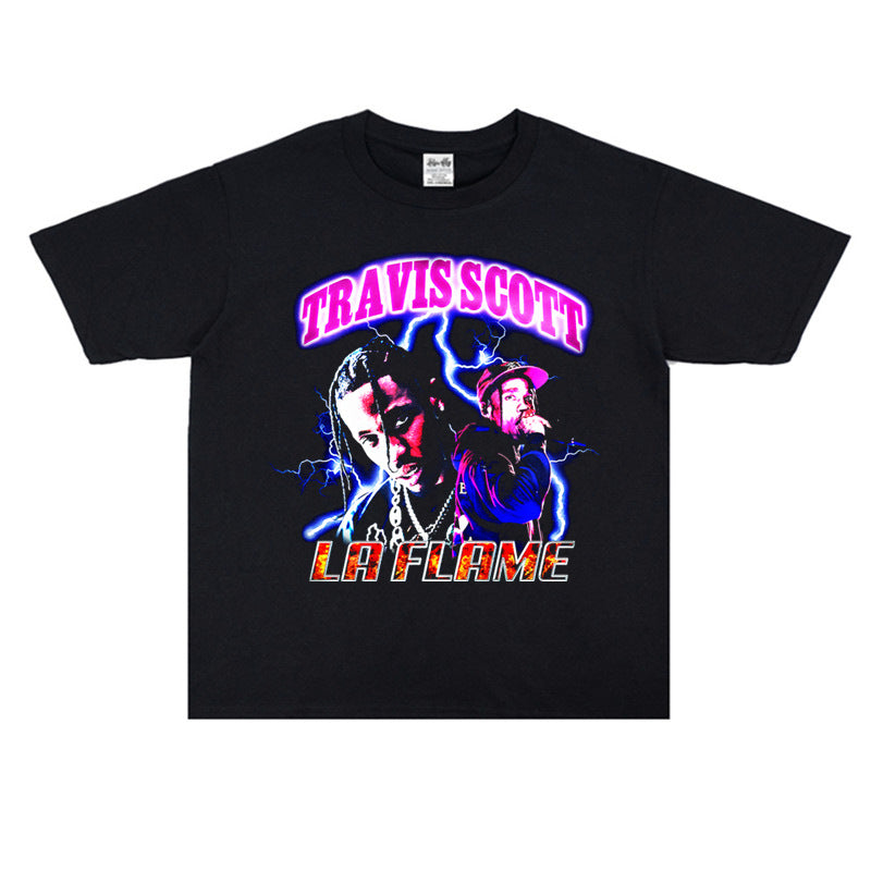 Rock Star T Shirt Rapper Travis Scott Loose-Fitting Pure Cotton T-shirt Men and Women