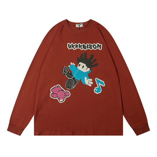 Men Long Sleeve T-Shirt Fun Cartoon Printed Cotton