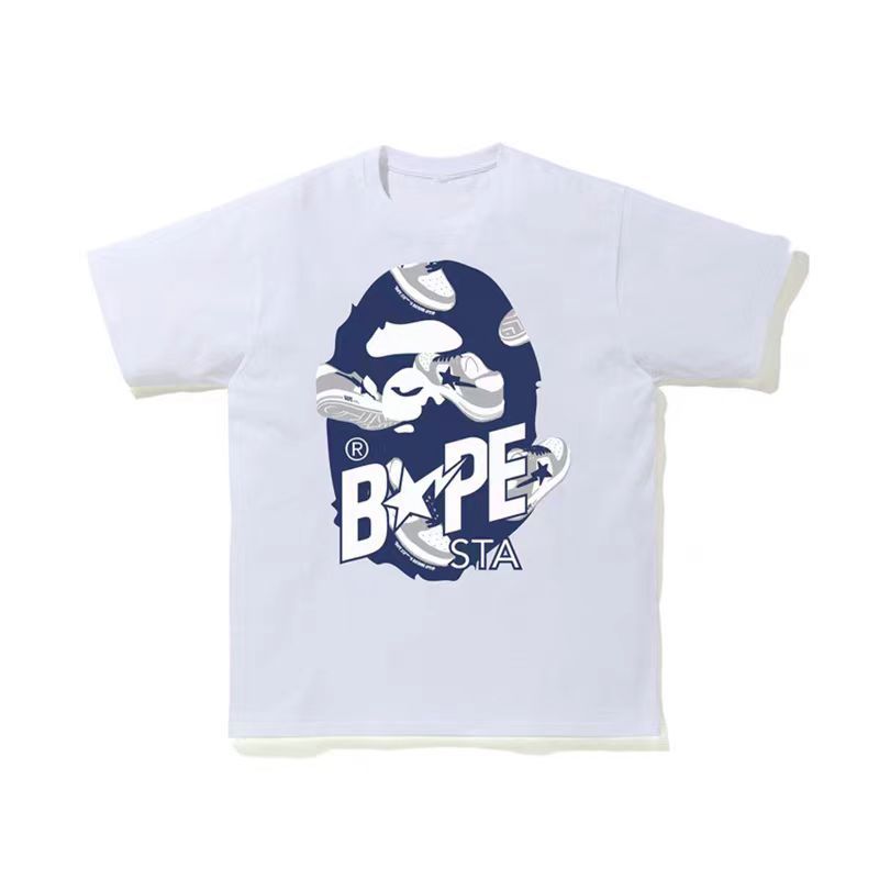 Bape New Contrast Pattern Printed T-shirt Classic Large Roun