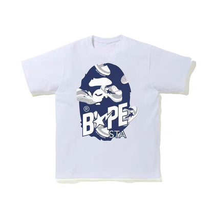 Bape New Contrast Pattern Printed T-shirt Classic Large Roun