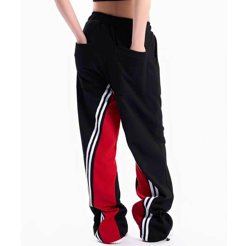 Men Sweatpants Color Contrast Patchwork Striped Sweatpants Loose Leisure Sports Drawstring Jogger Pants