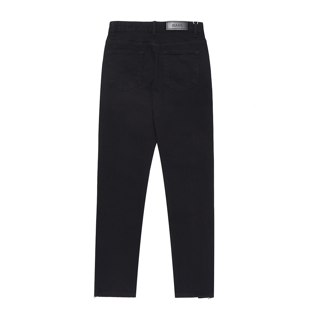 Men Jeans Pure Color Casual Versatile Leg Zipper