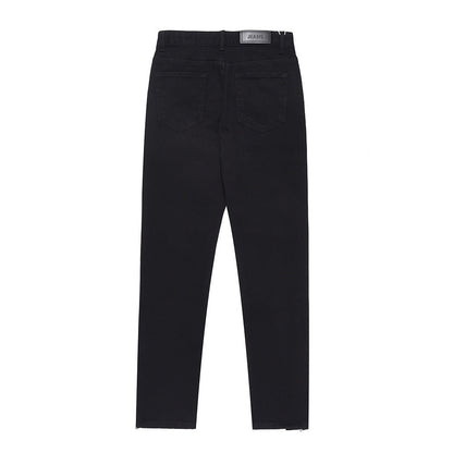 Men Jeans Pure Color Casual Versatile Leg Zipper