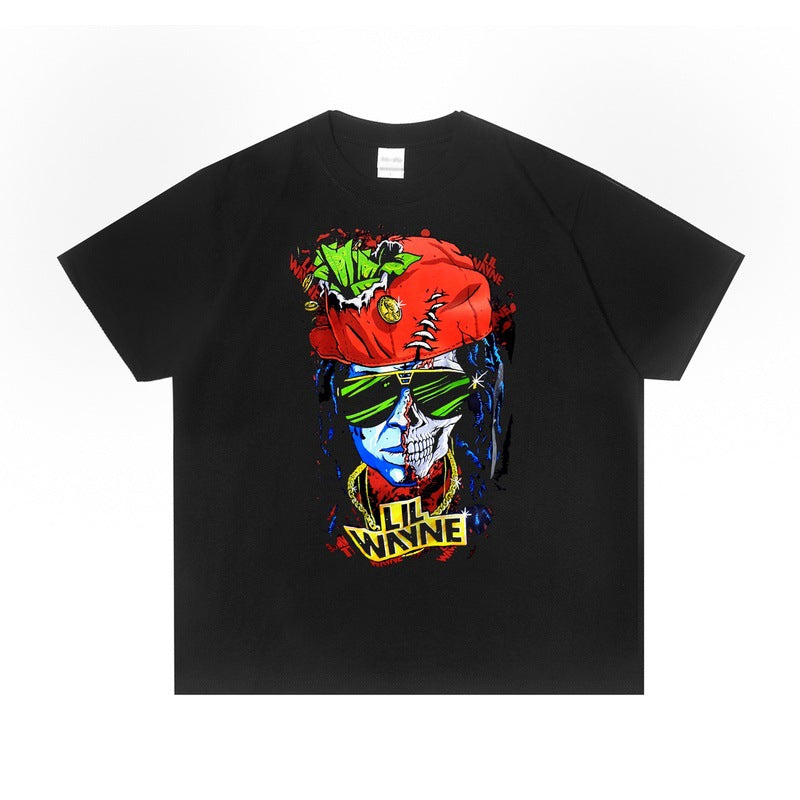 Rock Star T Shirt Singer Lil Wayne Printed T-shirt Short Sleeve round Neck Loose Cotton Fashion Brand