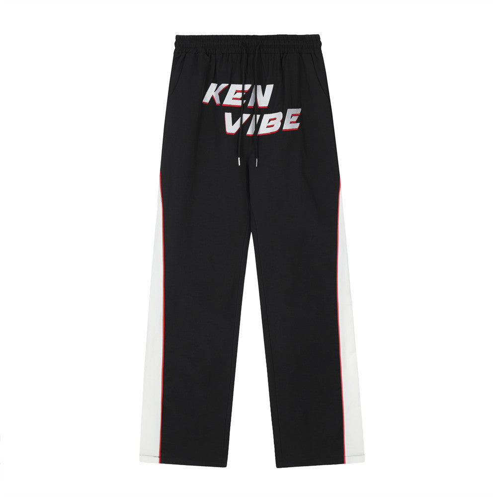 Men Sweatpants Exercise Casual Pants Men's Stitching Letters Embroidered Wide-Leg Pants