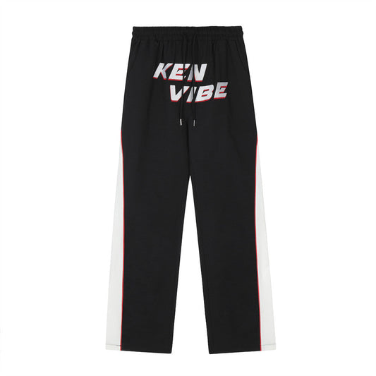 Men Sweatpants Exercise Casual Pants Men's Stitching Letters Embroidered Wide-Leg Pants