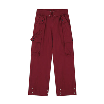 Men Sweatpants Multi-Pocket Straight Casual Loose-Fitting Wide-Leg Trousers