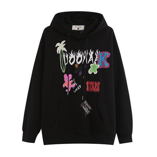 Men Hoodie Graffiti Towel Embroidery Hooded Sweater