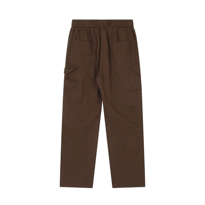 Men Sweatpants Wide-Leg Overalls Men's Solid Color Stitching Rivet Decorative Straight Casual Trousers